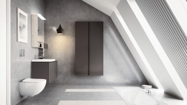 Salle de bains moderne avec toit en pente et meubles de salle de bains Acanto