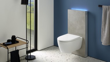 WC iCon avec Monolith, habillage frontal en grès-céramique aspect béton